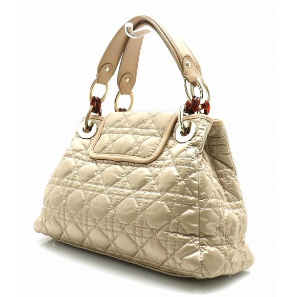 Dior Handbag Lady Cannage Leather Christian Stitch Beige - Picture 1 of 9